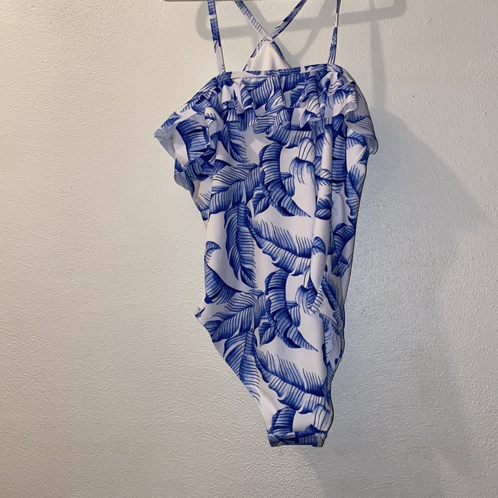 Janie and Jack blue Leaf Print Kids size 12 Swimsuit - Picture 5 of 8